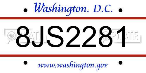 8JS2281 District Of Columbia License Plate