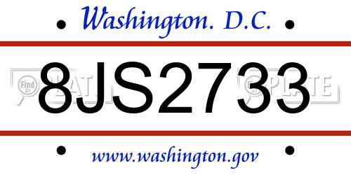 8JS2733 District Of Columbia License Plate