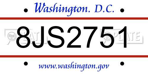 8JS2751 District Of Columbia License Plate