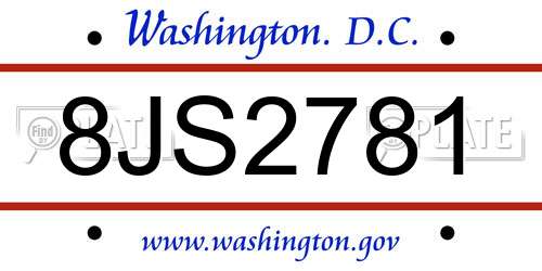 8JS2781 District Of Columbia License Plate