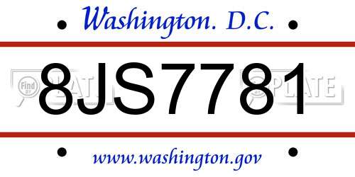 8JS7781 District Of Columbia License Plate