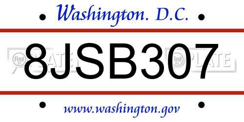 8JSB307 District Of Columbia License Plate