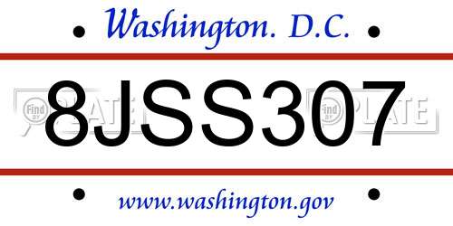 8JSS307 District Of Columbia License Plate