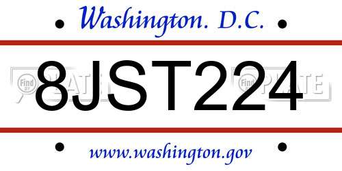 8JST224 District Of Columbia License Plate
