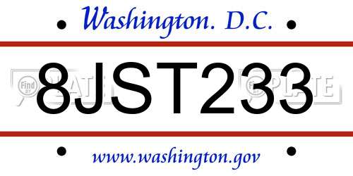 8JST233 District Of Columbia License Plate