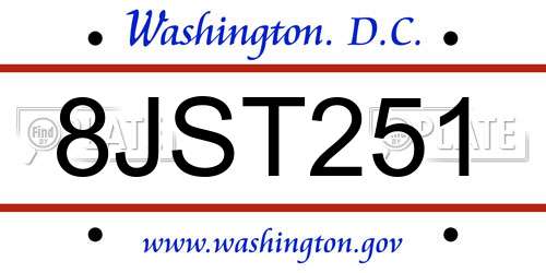 8JST251 District Of Columbia License Plate