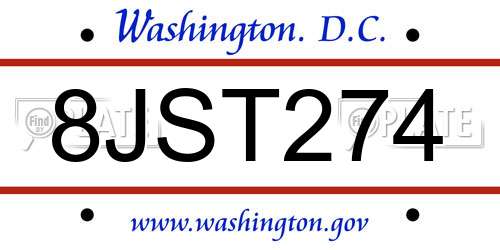 8JST274 District Of Columbia License Plate