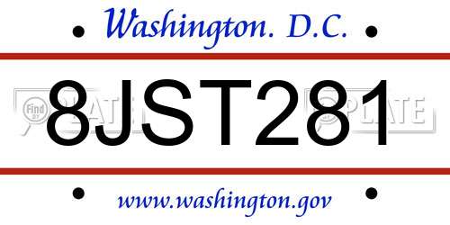 8JST281 District Of Columbia License Plate