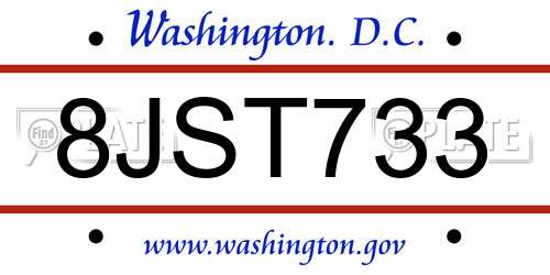 8JST733 District Of Columbia License Plate