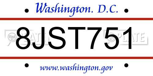8JST751 District Of Columbia License Plate