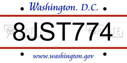 8JST774 District Of Columbia License Plate