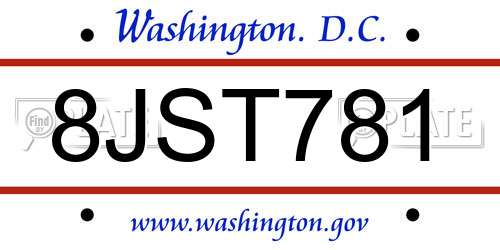8JST781 District Of Columbia License Plate