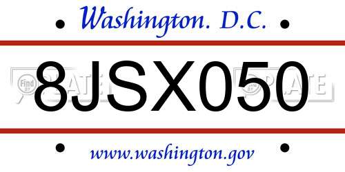 8JSX050 District Of Columbia License Plate