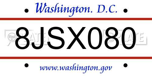 8JSX080 District Of Columbia License Plate
