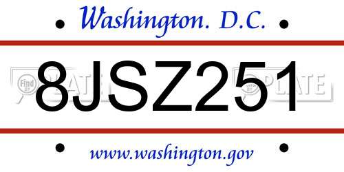 8JSZ251 District Of Columbia License Plate