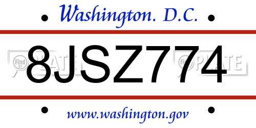 8JSZ774 District Of Columbia License Plate