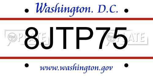 8JTP75 District Of Columbia License Plate