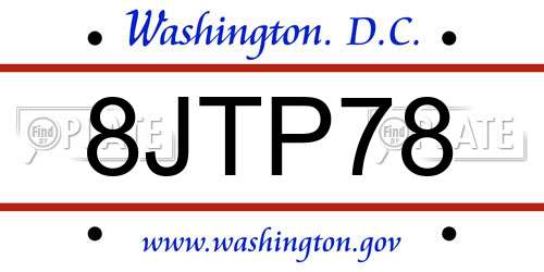 8JTP78 District Of Columbia License Plate