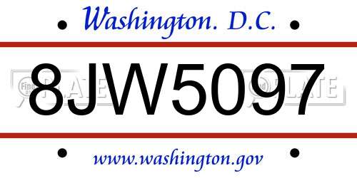 8JW5097 District Of Columbia License Plate