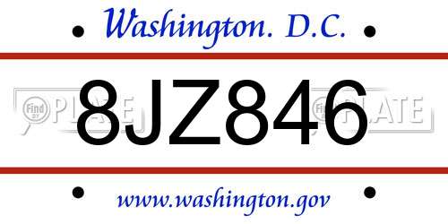 8JZ846 District Of Columbia License Plate