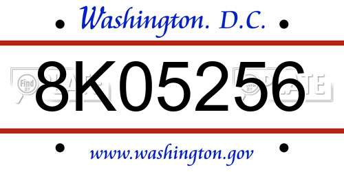 8K05256 District Of Columbia License Plate