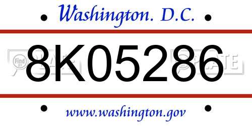 8K05286 District Of Columbia License Plate