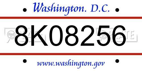 8K08256 District Of Columbia License Plate