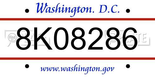8K08286 District Of Columbia License Plate