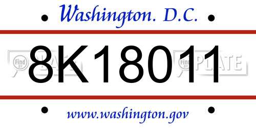 8K18011 District Of Columbia License Plate