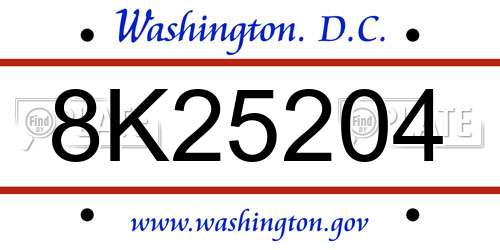 8K25204 District Of Columbia License Plate