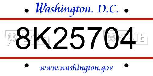 8K25704 District Of Columbia License Plate
