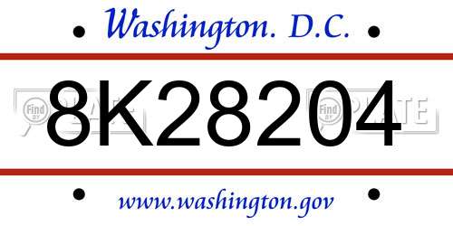 8K28204 District Of Columbia License Plate