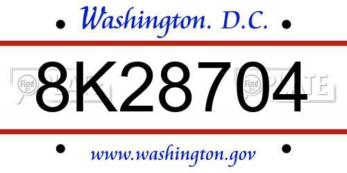 8K28704 District Of Columbia License Plate