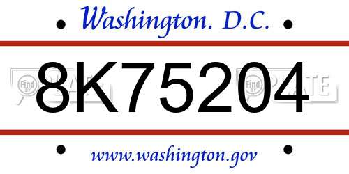8K75204 District Of Columbia License Plate