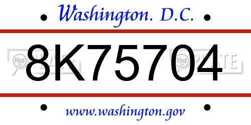 8K75704 District Of Columbia License Plate