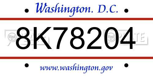 8K78204 District Of Columbia License Plate