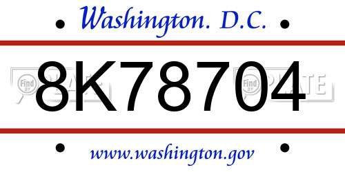 8K78704 District Of Columbia License Plate