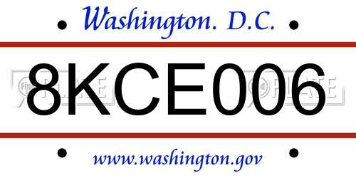 8KCE006 District Of Columbia License Plate