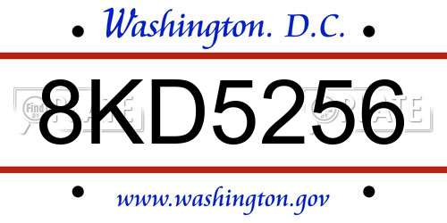 8KD5256 District Of Columbia License Plate