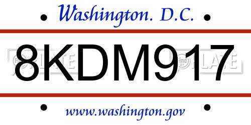 8KDM917 District Of Columbia License Plate
