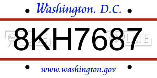 8KH7687 District Of Columbia License Plate