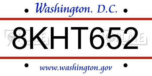 8KHT652 District Of Columbia License Plate