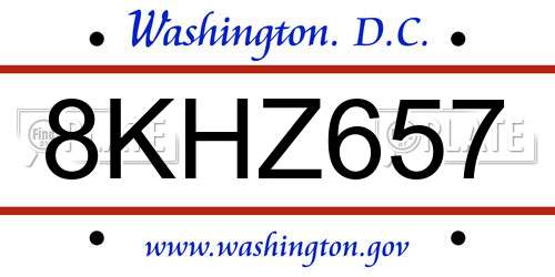 8KHZ657 District Of Columbia License Plate