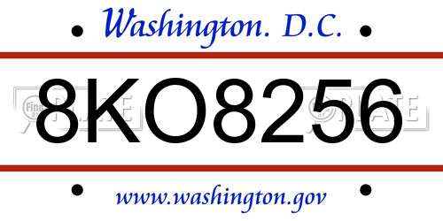 8KO8256 District Of Columbia License Plate