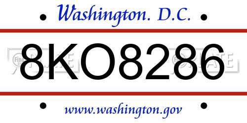 8KO8286 District Of Columbia License Plate