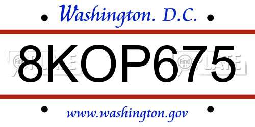 8KOP675 District Of Columbia License Plate