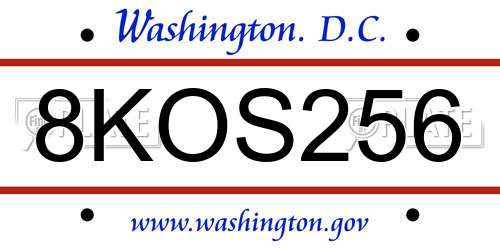 8KOS256 District Of Columbia License Plate