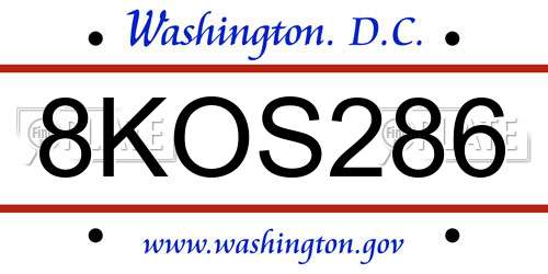 8KOS286 District Of Columbia License Plate