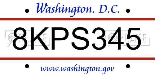 8KPS345 District Of Columbia License Plate