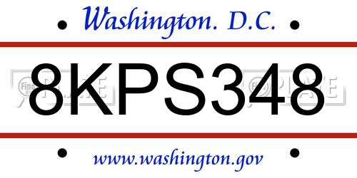 8KPS348 District Of Columbia License Plate